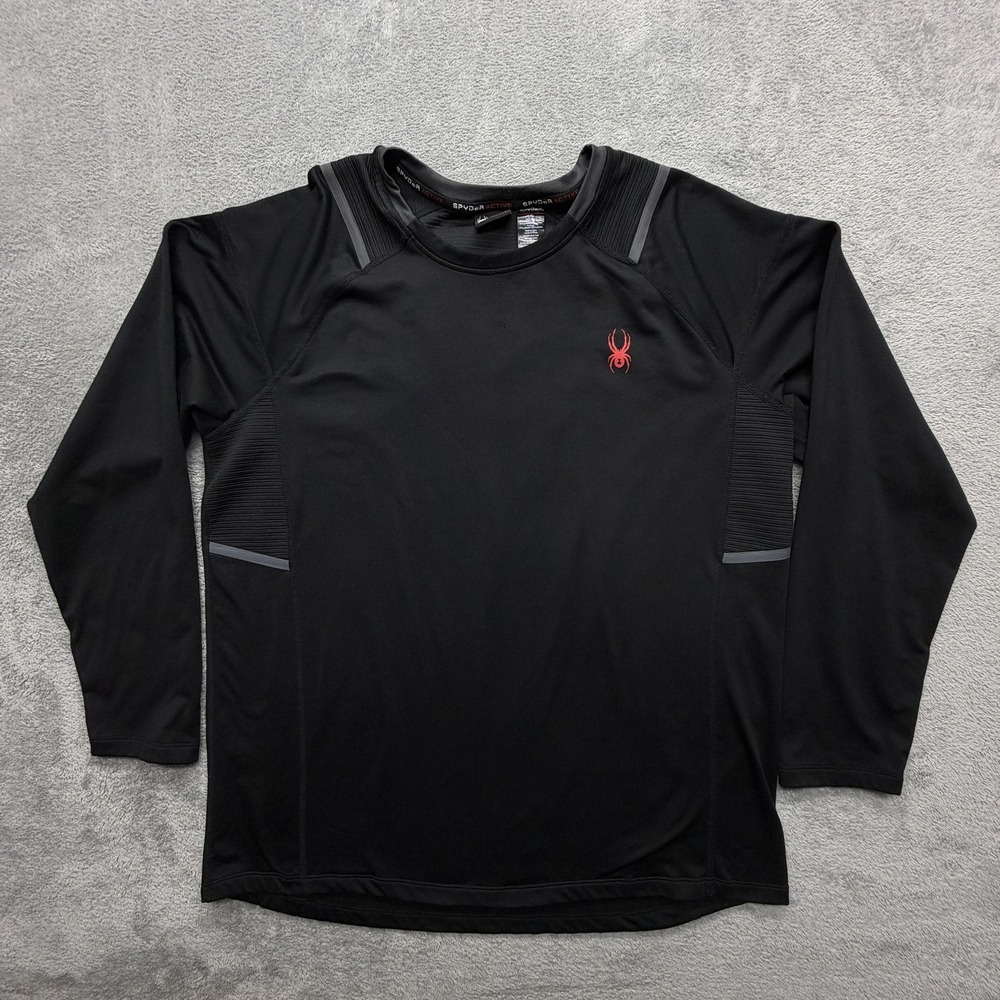Spyder Shirt Mens L Black Pullover Reflective Long Sleeve Active Gym Training